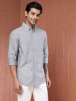 Fabindia - Navy Cotton Blend Striped Regular Shirt
