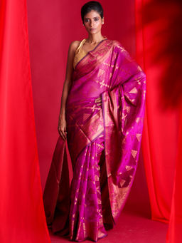 Beatitude - Pink Woven Banarasi Saree with Unstitched Blouse