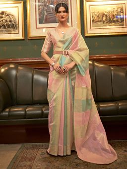 Akhilam - Women Organza Multi-Color Woven Design Celebrity Saree with Blouse Piece