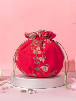 AMYRA - Athena Embroidered Round Potli - Red