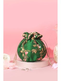 AMYRA - Athena Embroidered Round Potli - Green