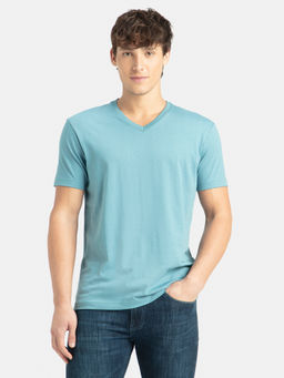 Jockey - 2726 Men Super Combed Cotton Solid V Neck Half Sleeve T-Shirt-Provincial Blue