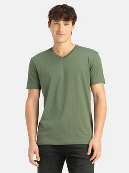 Jockey - 2726 Men Super Combed Cotton Solid V Neck Half Sleeve T-Shirt - Thyme
