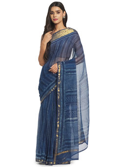 Fabindia - Blue Dabu Silk Saree