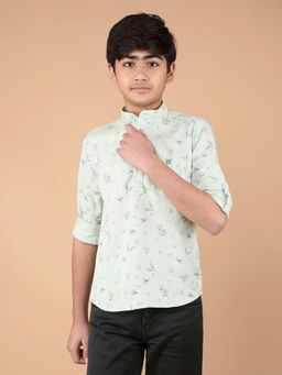 CRIMSOUNE CLUB - Boy Green Printed Linen Kurta
