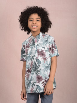 CRIMSOUNE CLUB - Boy Green Printed Linen Kurta