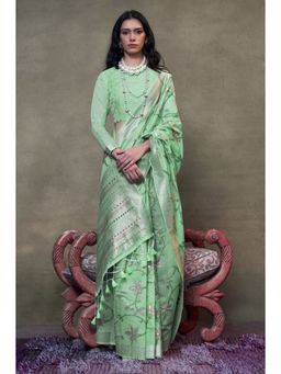 Mysilklove - Pista Green Handloom Jamdani Saree without Blouse