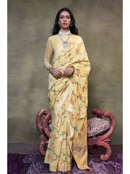 Mysilklove - Sapling Yellow Handloom Jamdani Saree without Blouse