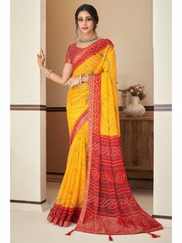 Mysilklove - Zest Yellow Chiffon Bandhani Saree without Blouse