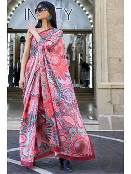 Mysilklove - Mulberry Pink Digital Printed Satin Silk Saree without Blouse