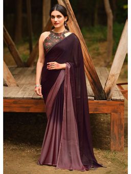 Mysilklove - Tamarind Brown And Wine Chiffon Saree without Blouse