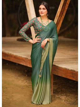 Mysilklove - Cactus Green And Light Green Chiffon Saree without Blouse