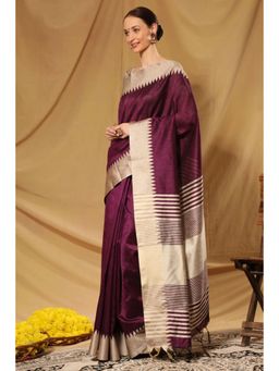 Mysilklove - Wine Berry Purple Bhagalpuri Raw Silk Saree without Blouse