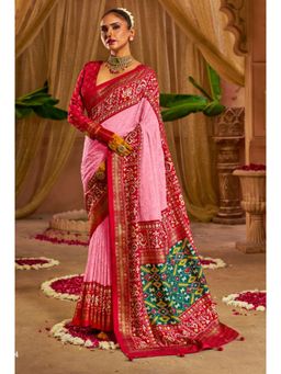 Mysilklove - Chestnut Rose Pink Embroidery Chikankari Patola Handloom Saree without Blouse
