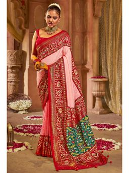 Mysilklove - Wewak Pink Embroidery Chikankari Patola Handloom Saree without Blouse