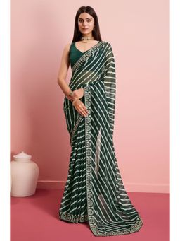 Mysilklove - Cape Cod Green Georgette Leheriya Silk Saree without Blouse