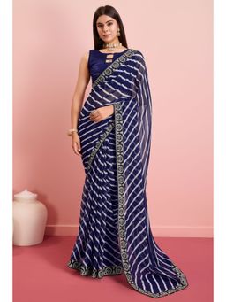 Mysilklove - Port Gore Blue Georgette Leheriya Silk Saree without Blouse