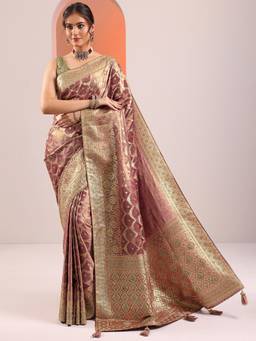 Libas - Mauve Woven Tassels Design Saree with Unstitched Blouse