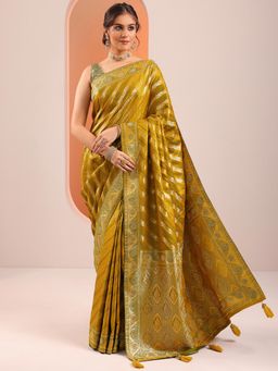 Libas - Mustard Woven Stone Work Design Saree with Unstitched Blouse
