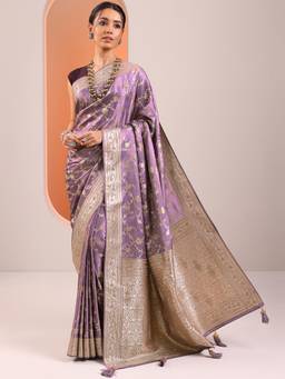 Libas - Lavender Woven Stone Work Design Saree with Unstitched Blouse