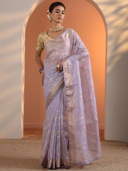 Libas - Lavender Zari Embroidered Saree with Unstitched Blouse