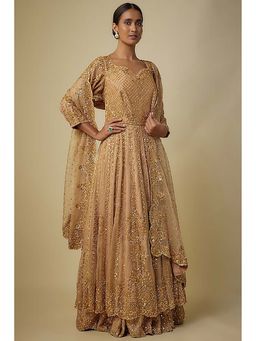 MEHAK MURPANA - Gold Jacket, Lehenga and Dupatta Set