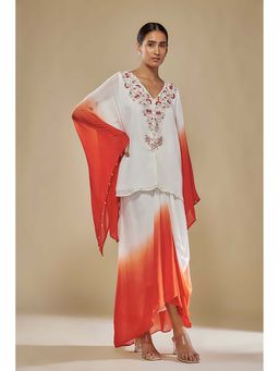 MEHAK MURPANA - Ombre Kaftan Top and Draped Skirt Set
