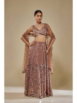 MEHAK MURPANA - Mauve Mirror Embroidered Choli, Lehenga and Dupatta Set