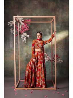 MEHAK MURPANA - Orange Printed Choli, Pants and Dupatta Set with Embroidery