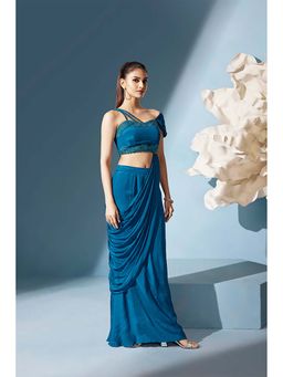 Qunic - Myst Teal Top and Skirt Lehenga Set