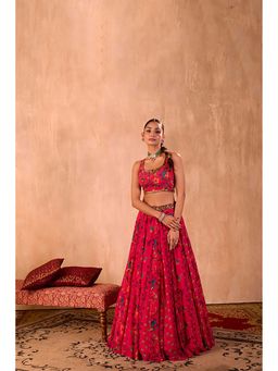 MEHAK MURPANA - Pink Print Embroidered Choli, Lehenga and Dupatta Set