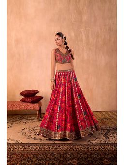 MEHAK MURPANA - Pink Print Embroidered Choli, Lehenga and Dupatta Set