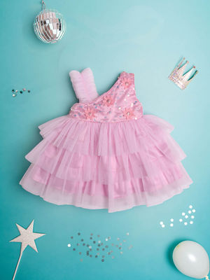 Nautinati Girls Floral Printed Layered A-Line Dress