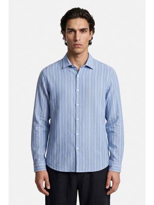 Buy Snitch Light Blue Stripes Full Sleeves Casual Shirt for Men (XS) - Image 1