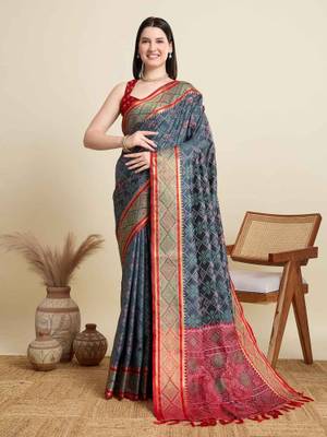 Buy URBAN PALLU Grey Patola Silk Blend Woven Design Saree Online