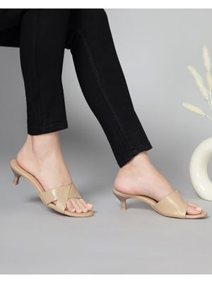 Anna Slip-On Kitten Heel Sandals For Women - Embellished Open Toe In Silver