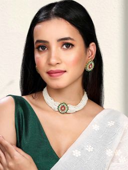 Peora - Multi-Color Kundan Pearls and Beads Studded Gold Plated Jewellery Set