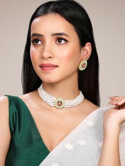 Peora - Multi-Color Kundan Pearls and Beads Studded Gold Plated Jewellery Set