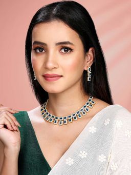 Peora - Blue Crystal and Cubic Zirconia Studded Jewellery Set