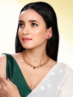 Peora - Gold Plated Multi-Color Synthetic Stone Studded Jewellery Set