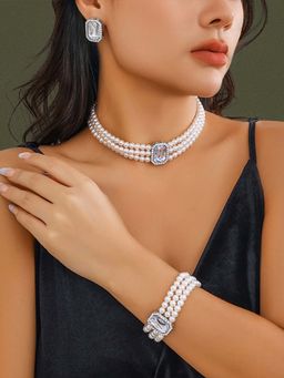 Peora - White Pearl and Synthetic Stone Studded Stylish Jewellery Set