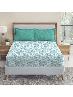 MYTRIDENT - Feather Tales Queen Cotton Bedsheet with 2 Pillow Covers Juliet Blue
