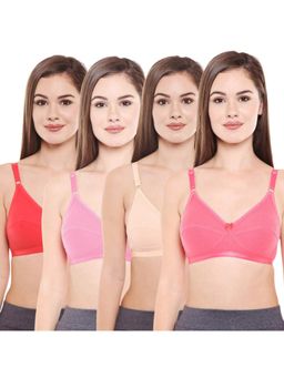 Bodycare - Women's Cotton Solid Color Full Coverage Bra Pack of 4 - Multi-Color