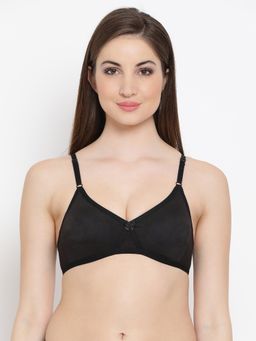 Clovia - Full Coverage T-shirt Bra With Cross-over Moulded Cups In Black - Cotton Rich