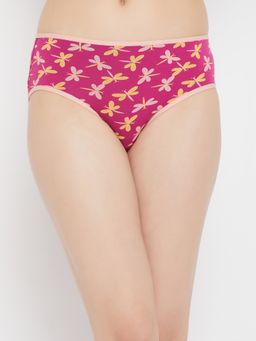 Clovia - Mid Waist Butterfly Print Hipster Panty In Maroon - Cotton