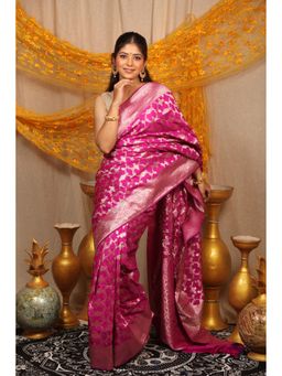 BEGUM BELIYA - Gulnar Jangla Magenta Banarasi Magenta Zari Woven Saree with Unstitched Blouse