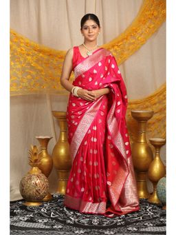 BEGUM BELIYA - Noor Gulabi Pink Zari Woven Saree with Unstitched Blouse