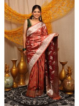 BEGUM BELIYA - Peach Glow Peach Zari Woven Saree with Unstitched Blouse