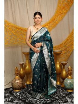 BEGUM BELIYA - Emerald Twilight Teal Zari Woven Saree with Unstitched Blouse