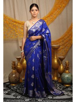 BEGUM BELIYA - Shahnoor Meenakri Banarasi Blue Zari Woven Saree with Unstitched Blouse